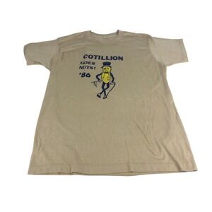 Vintage 86 Screen Stars Cotillion Goes Nuts Mr Peanut Graphic Shirt Youth XL Tan